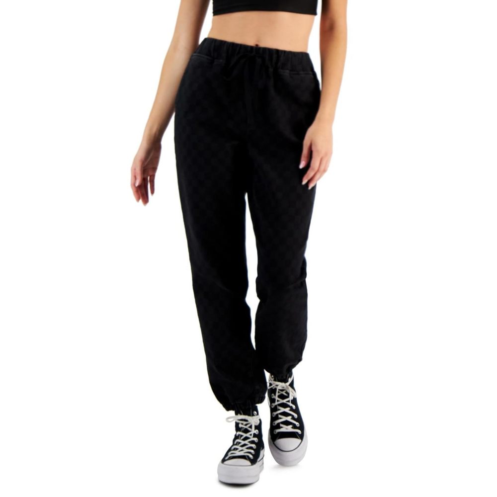 Tinseltown Womens Juniors' Drawstring Utility Jogger Pants - Black Chec, Medium